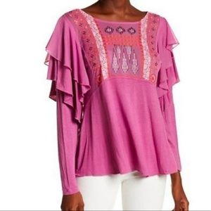 NWT Free People- Purple Wisteria Embroidered Long Sleeve Top